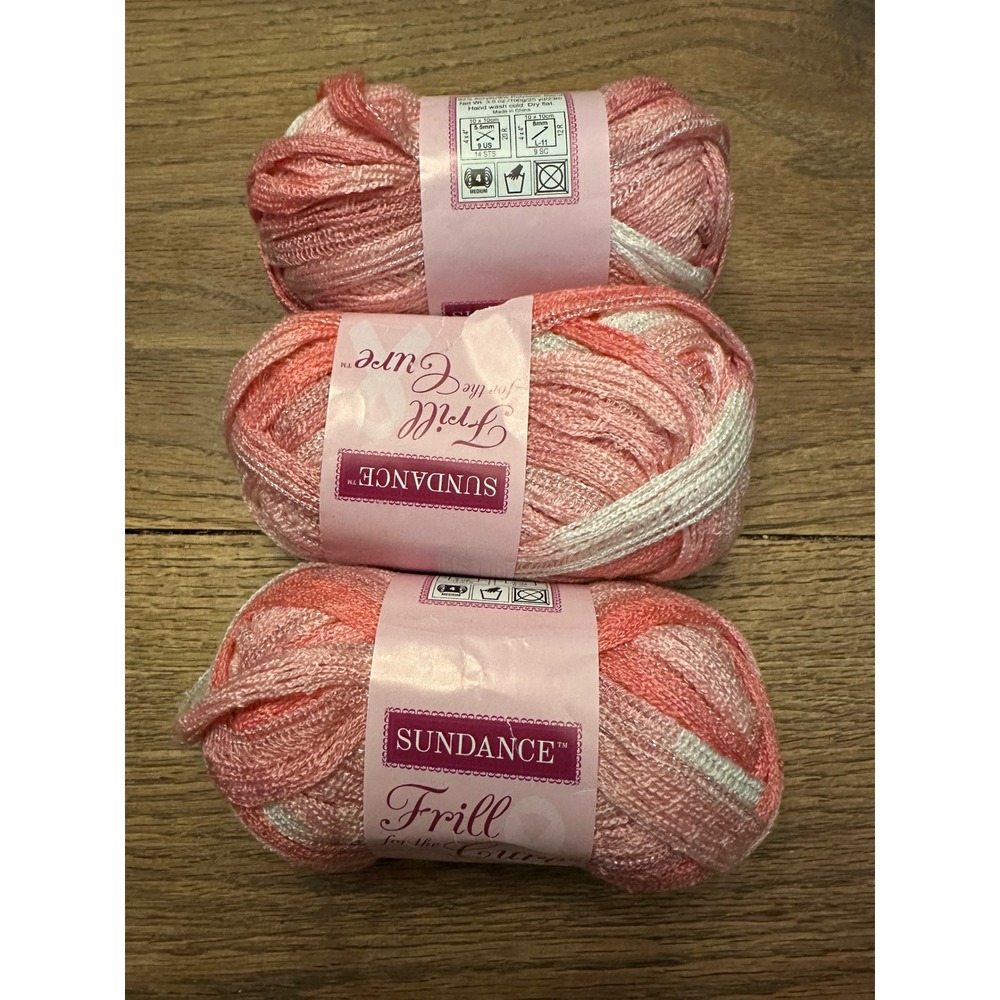 Sundance Frill for the‎ Cure Yarn Pink White Variegated Mesh Scarf Lot 3 Skeins
